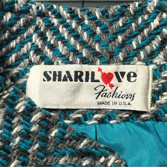 Sharilove Fashions Long Coat L Blue Tweed Lined Vintage - Picture 7 of 7